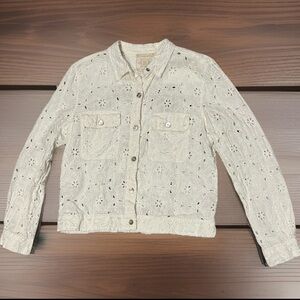 Johnny Was Alanah Cropped Jacket Women Small White Top Eyelet Linen Boho Button